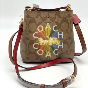 Coach Mini Town Bucket Bag In Signature Canvas With Coach Radial Rainbow